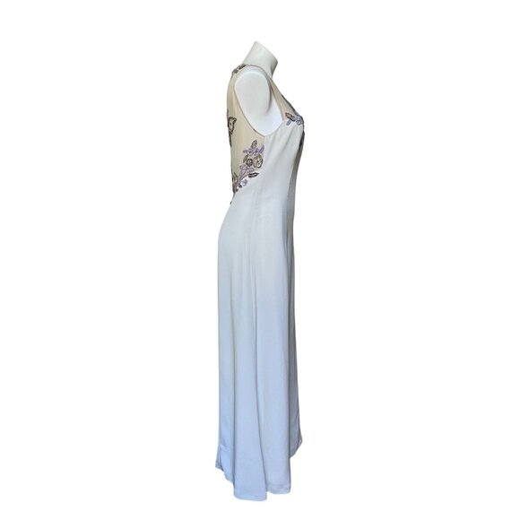 Jovani Y2K Vintage Embellished Cream Maxi Dress Formal Gown Butterfly Whimsical - Picture 6 of 11